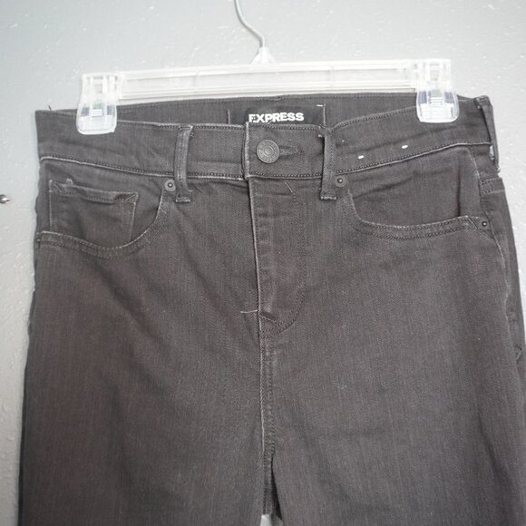 Express Womens Black Distressed Boot Cut High Rise Denim Jeans Size 2 Short - Picture 4 of 7